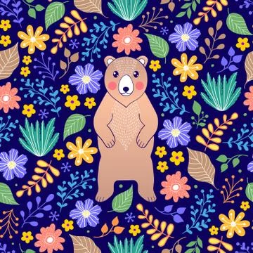 Bear and flowers 스톡 일러스트