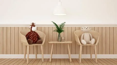 Bear and giraffe doll in dining room or kid room - 3D Rendering Stock Illustration