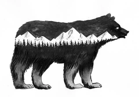 Bear and mountain Stock Illustration