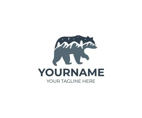 Bear and mountains logo design Stock Illustration