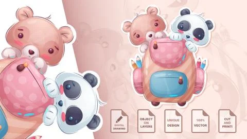 Bear and panda - cute sticker Stock Illustration