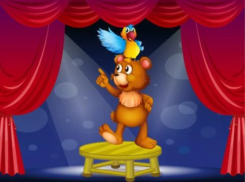 A bear and a parrot in the circus Stock Illustration