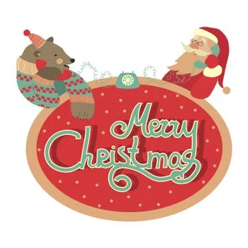 Bear and Santa Claus talking by phone Stock Illustration