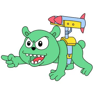 The bear with an angry face has a missile on its back ready to attack, doodle Stock Illustration