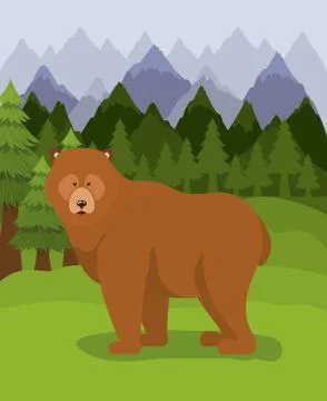 Bear animal and pine trees design Stock Illustration