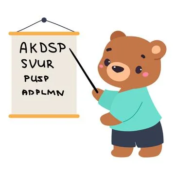 Bear Animal Work in Ambulance and Hospital Stand at Eye Chart Vector Stock Illustration