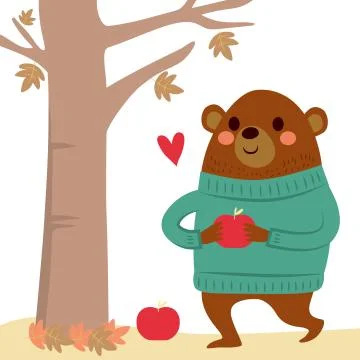 Bear Apples Autumn Stock Illustration