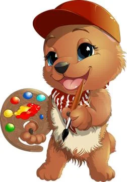 Bear artist in a cap Stock Illustration