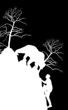 Bear attack man climber on cliff vector silhouette イラスト素材