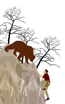 Bear attack man climber on cliff vector illustration Stock Illustration