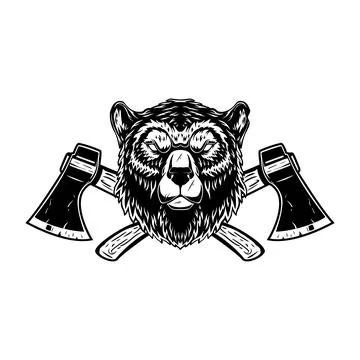 Bear with axes. Design element for poster, emblem, sign, logo, label. Vecto.. 库存插图