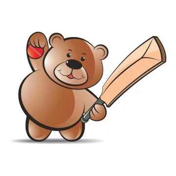 Bear with bat &amp; ball Stock Illustration