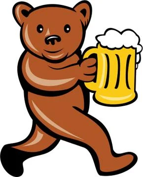 Bear beer mug running side cartoon Stock Illustration
