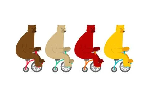 Bear on bicycle cartoon set. vector illustration イラスト素材