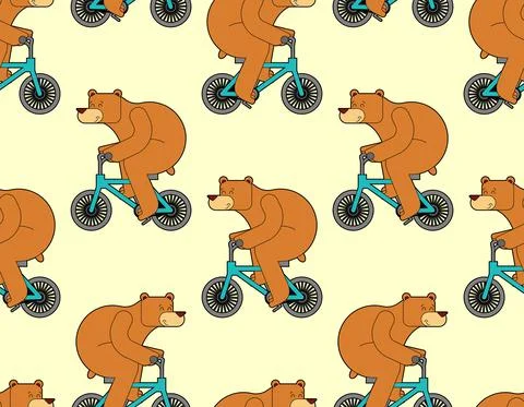 Bear on bicycle pattern seamless. Beast is riding bicycle background. Baby fa Stockillustratie
