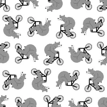 Bear on bicycle pixel art pattern seamless. pixelated Beast is riding bicycle Stock Illustration