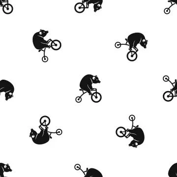 Bear on a bike pattern seamless black Stock Illustration