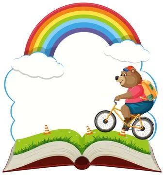 Bear Biking Under a Rainbow Stock Illustration