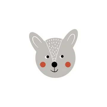 Bear black and white illustration with white floral elements. Cute cartoon Stock Illustration