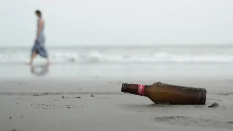 Bear bottle on sand beach Stock Footage 241422955