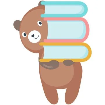 Bear carrying book stack vector cartoon icon Stock Illustration