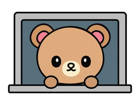 Bear Character Looking Through Window Frame Flat Vector Illustration Design.. Illustrazione stock
