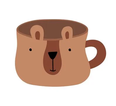Bear character mug vector illustration for kids, cute brown animal face on Stock Illustration
