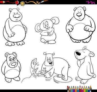 Bear characters coloring page Black and White Cartoon Illustration of Bear... Stock Photos