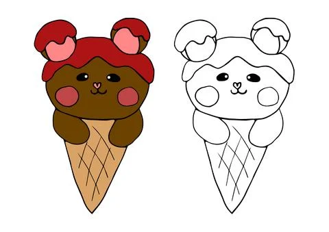Bear Chocolate on Ice Cream. Vector Illustration. Stock Illustration