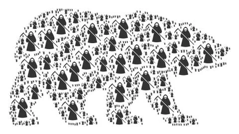 Bear Collage of Death Scytheman Items Stock Illustration