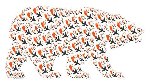 Bear Collage of Falling Airplane Items Illustrazione stock