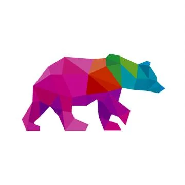 Bear color polygon rainbow in low poly style vector Stock Illustration