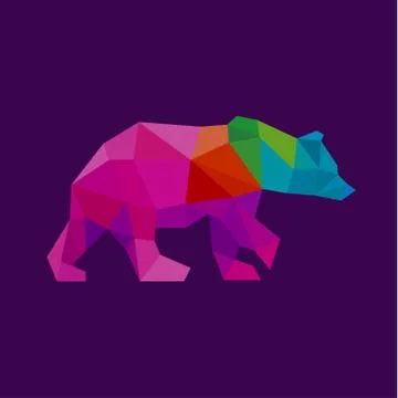 Bear color polygon rainbow in low poly style vector Stock Illustration