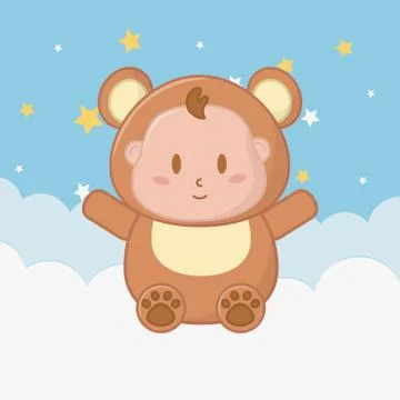 Bear costume sitting over a cloud 库存插图
