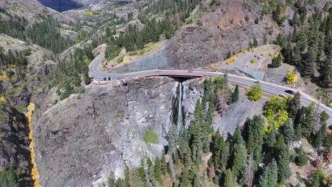 Bear Creek Falls 01 | Million Dollar Highway Autumn | Ouray | 4K Drone Footage Stock Footage 293246721