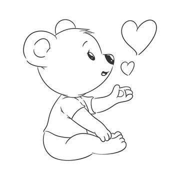 Bear cub sitting and sharing love for coloring Stock Illustration
