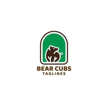 Bear cub in window frame logo. Vector illustration Stock Illustration