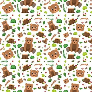Bear cute animal seamless pattern 스톡 일러스트