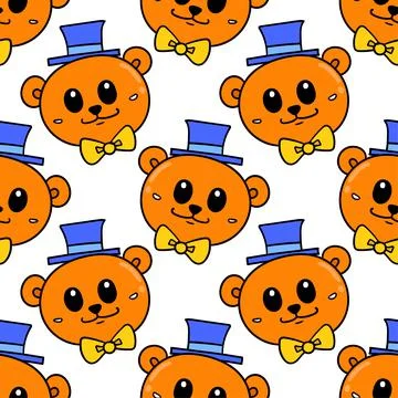 Bear cute hat seamless pattern textile print. repeat pattern background desig Illustrazione stock