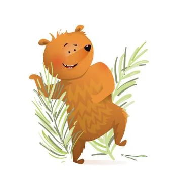 Bear Dancing in Forest Funny Wild Kids Character Stock Illustration