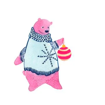 Bear decorates a Christmas tree. Stock Illustration