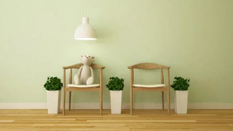 Bear doll in kid room or cafe - 3D Rendering Stock Illustration