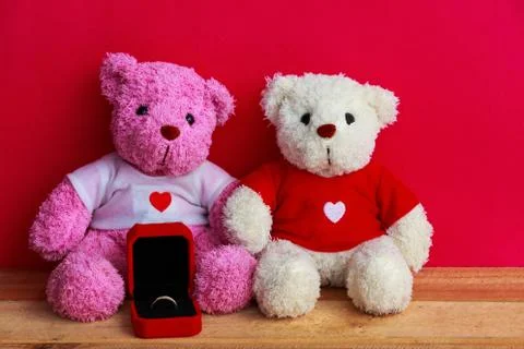 Bear dolls with wedding ring Stock Photos