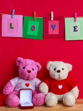 Bear dolls with wedding ring Stock Photos