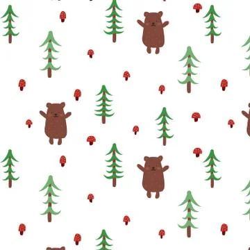 Bear doodle seamless pattern Stock Illustration