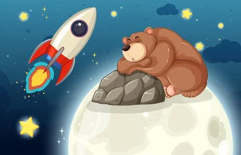 Bear Dreaming on the Moon Ilustração Stock