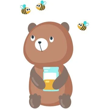 Bear eating honey vector bee flying around icon Ilustração Stock