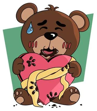 Bear Eats Valentine's Day Chocolate Heart Gift Clip Art Stock Illustration