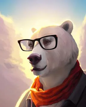 Bear face in glasses. Geek bear in glasses in a knitted scarf wrapped around Illustrazione stock