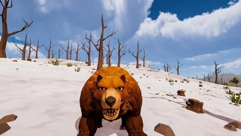 A bear facing the camera with a natural background designed in low poly 3d .. Illustrazione stock